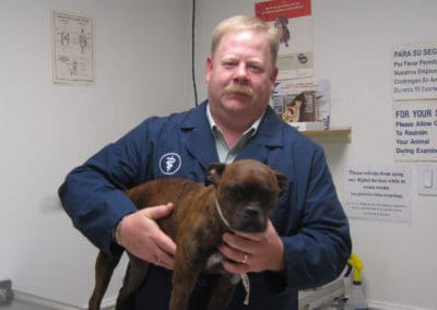 Dr. Wade with a dog at Eighth Street Animal Hospital